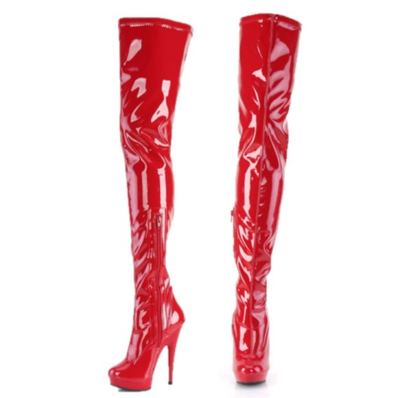4000 Red Stretch Patent 6" High Heel Platform Thigh High Crotch Boots Sultry - Picture 3 of 9